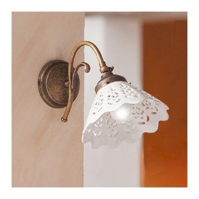 Aplique de pared en latón y pantalla de cerámica perforada estilo vintage - Ø 18 cm