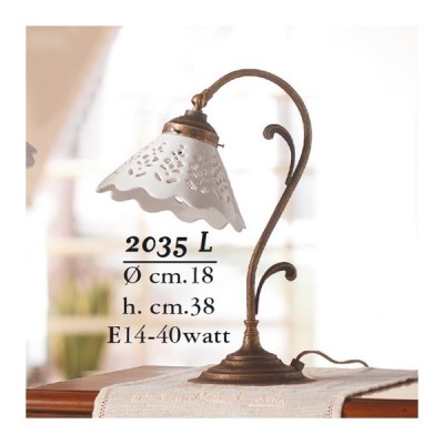 Lampada da tavolo in ottone e paralume in ceramica traforato stile country – Ø 18 cm