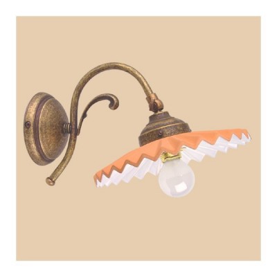 Applique wall lamp in brass and retro style pleated terracotta lampshade - Ø 21 cm