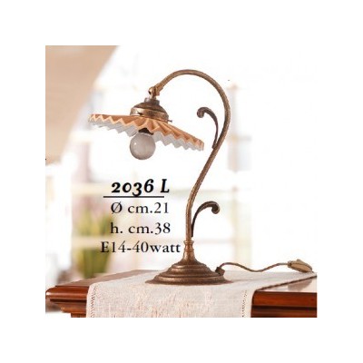 Brass table lamp and retro vintage pleated terracotta lampshade - Ø 21 cm