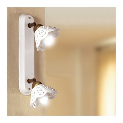 Applique lampada da parete a 2 luci in ceramica traforata in stile rustico country – Ø 14 cm