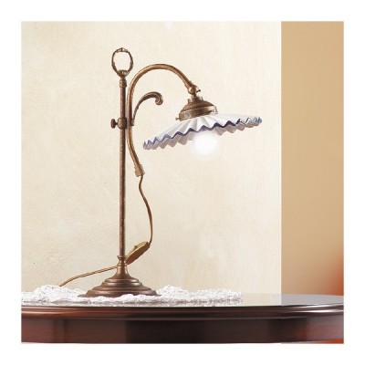 Lampe de table en laiton et abat-jour rétro champêtre en céramique plissée - Ø 21 cm
