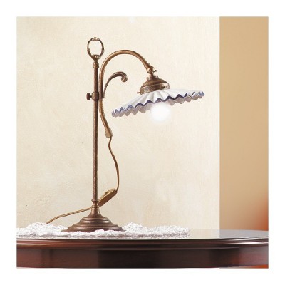 Tischlampe aus Messing und Lampenschirm aus plissierter Keramik im Country-Retro-Stil – Ø 21 cm