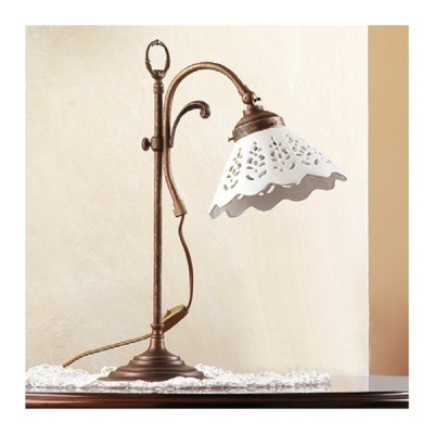 Lampe de table en laiton et abat-jour country rétro en céramique perforée - Ø 18 cm