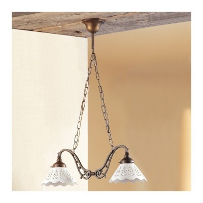 Lámpara basculante de latón de 2 luces con placas de cerámica perforadas retro vintage – Ø 60 cm