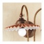 Applique lampada da parete a 2 luci in ottone e piatti in cotto plissettati stile retrò country – Ø 21 cm