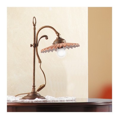 Lampe de table en laiton et abat-jour country vintage en terre cuite plissée – Ø 21 cm
