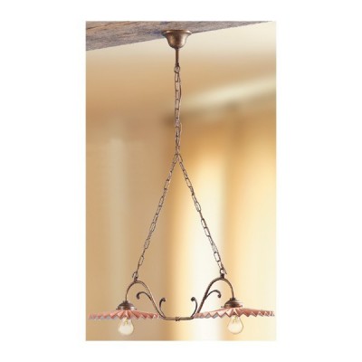 2-flammige Wipplampe aus Messing mit plissierten Retro-Terrakottaplatten – Ø 80 cm