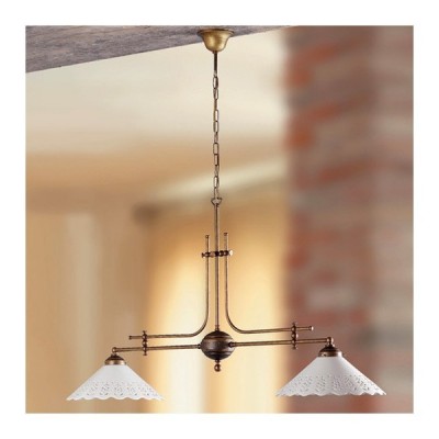 Lámpara basculante de latón de 2 luces con placas de cerámica perforadas estilo retro country - Ø 108 cm
