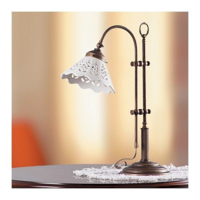 Lampe de table en laiton et abat-jour country rétro en céramique perforée - h 58 cm
