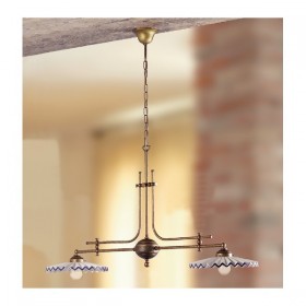 Lampada a bilanciere a 2 luci in ottone con piatti in ceramica decorato retrò country – Ø 108 cm
