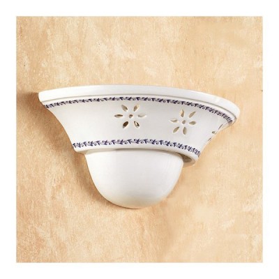 Applique lampada da parete in ceramica con paralume lavorato e decorato rustica country retrò – Ø cm.30