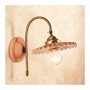 Applique lampada da parete in ottone satinato e paralume in cotto plissettato country vintage – Ø cm.21