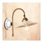 Applique wall lamp in satin brass and rustic vintage decorated ceramic lampshade - Ø cm.21