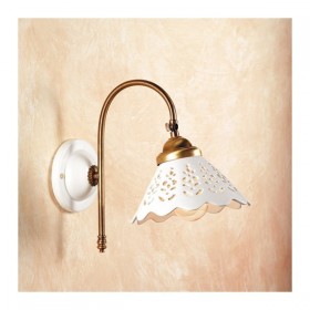 Applikations-Wandleuchte aus satiniertem Messing und rustikalem Retro-Lampenschirm aus perforierter Keramik – Ø cm18