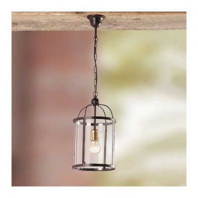 Iron pendant lamp with rustic vintage style glass lampshade - Ø 20 cm