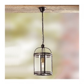 Suspension en fer avec abat-jour en verre de style campagnard rustique - Ø 20 cm