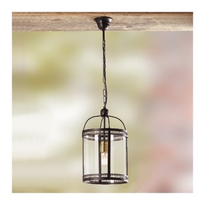 Iron pendant lamp with rustic country style glass lampshade - Ø 20 cm