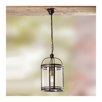 Suspension en fer avec abat-jour en verre de style campagnard rustique - Ø 20 cm
