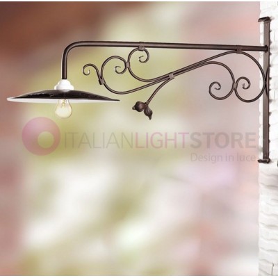 Outdoor iron wall light with rustic vintage enamelled iron lampshade plate - depth. cm. 100