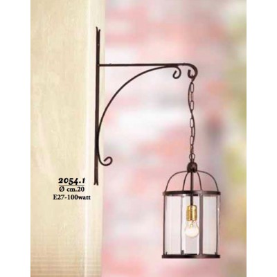 Applique lampada da parete sospesa in ferro con paralume in vetro stile rustico vintage – Ø cm 20