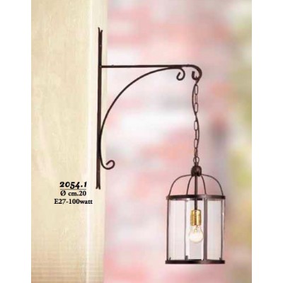 Suspended iron wall lamp with glass lampshade in rustic vintage style - Ø 20 cm