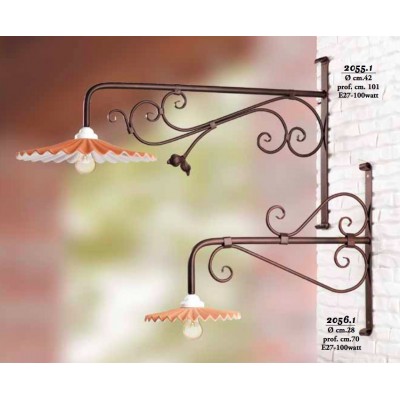 Outdoor iron wall light with rustic retro pleated terracotta lampshade plate - depth. cm. 70