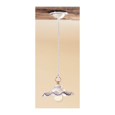 Flat pleated ceramic chandelier in vintage rustic country style - Ø 30 cm