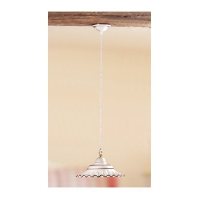 Flat pleated ceramic chandelier in vintage rustic country style - Ø 30 cm