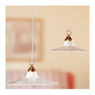 Lustre champêtre rustique en céramique plissée plate perforée - Ø 40 cm