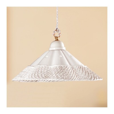 Vintage rustic spaghetti pleated flat ceramic chandelier - Ø 39 cm