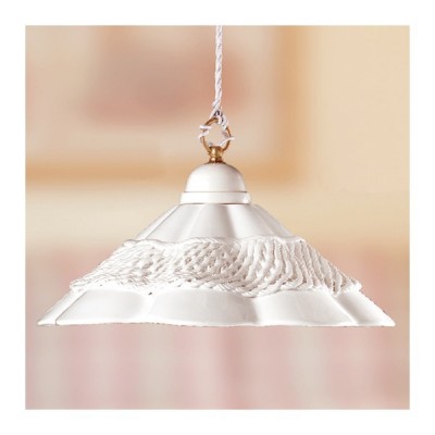 Lámpara de araña de cerámica plana plisada con espagueti rústico vintage - Ø 39 cm