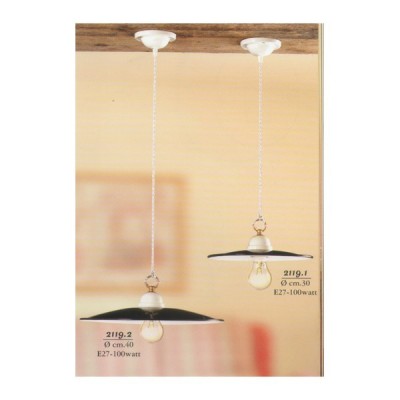 Rustikaler Vintage-Keramik-Kronleuchter aus emailliertem Eisen, flach, Ø 30 cm