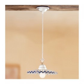 Lustre plat plissé en céramique de style campagne rustique vintage - Ø 28 cm