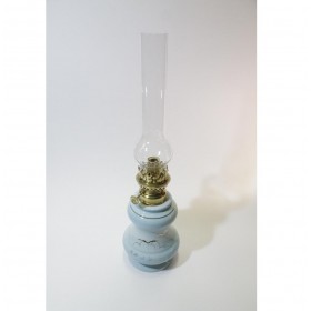 lampada a petrolio azzurra con finiture oro
