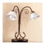 Lampe de table en fer forgé 2 lumières avec plaque en céramique perforée au décor champêtre – Ø 14 cm