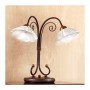 2-flammige Tischlampe aus Schmiedeeisen mit gewellter perforierter Vintage-Keramikplatte im Landhausstil – Ø 14 cm
