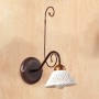Applique wall lamp in wrought iron with vintage country spaghetti ceramic plate - Ø 14 cm