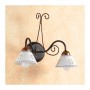 Applique wall lamp in wrought iron with 2 lights with perforated and country decorated plate - Ø 14 cm