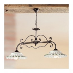 Lampe à bascule en fer 2 lumières avec plaques en céramique plissée vintage country - Ø 87 cm