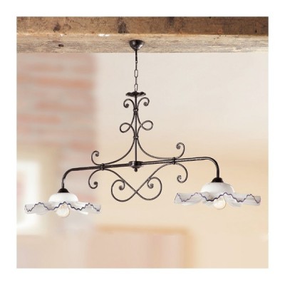 Lampada a bilanciere a 2 luci in ferro con piatti in ceramica ondulati vintage rustico – Ø 135 cm