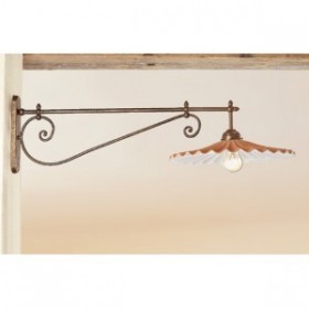 Aplique de latón con placa de pantalla rústica vintage plisada de terracota - profundidad. 100cm