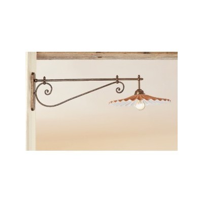 Messing-Wandleuchte mit rustikaler, plissierter Terrakotta-Lampenschirmplatte im Vintage-Stil – Tiefe. 100cm