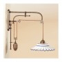 Brass wall light with counterweight and rustic pleated ceramic lampshade