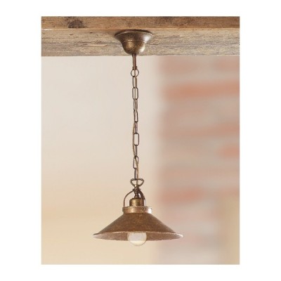 Suspension lamp with smooth plate in rustic vintage antiqued brass - Ø 25 cm