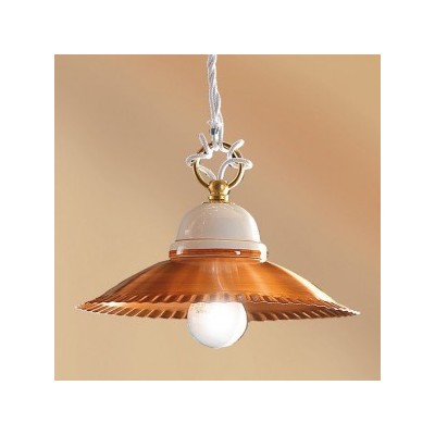 Pendant chandelier with vintage retro painted polished copper lampshade - Ø 21 cm