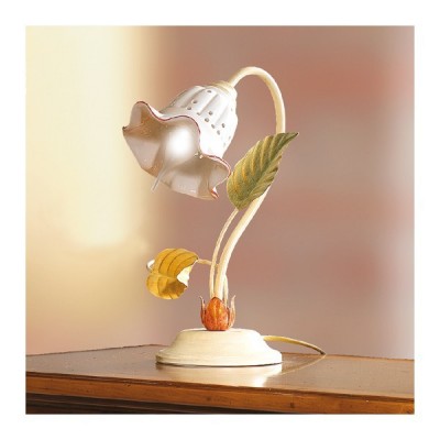 Lampada da tavolo con diffusore in ceramica traforata retrò country – h. 32 cm