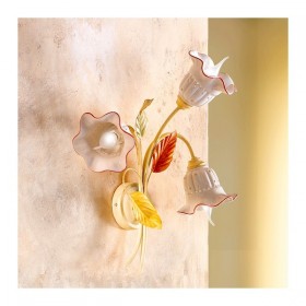 Applique lampada da parete a 3 luci con piatto in ceramica traforata country vintage – h 52 cm