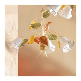 Suspension 3 lumières en céramique avec cloche ajourée rétro country - Ø 60 cm