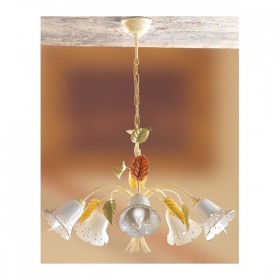 Suspension 5 lumières en céramique forme cloche ajourée, vintage rétro - Ø 60 cm